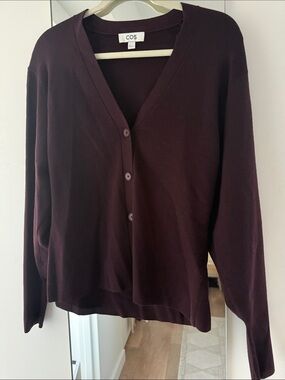 COS Burgundy V-Neck Button Front Cardigan